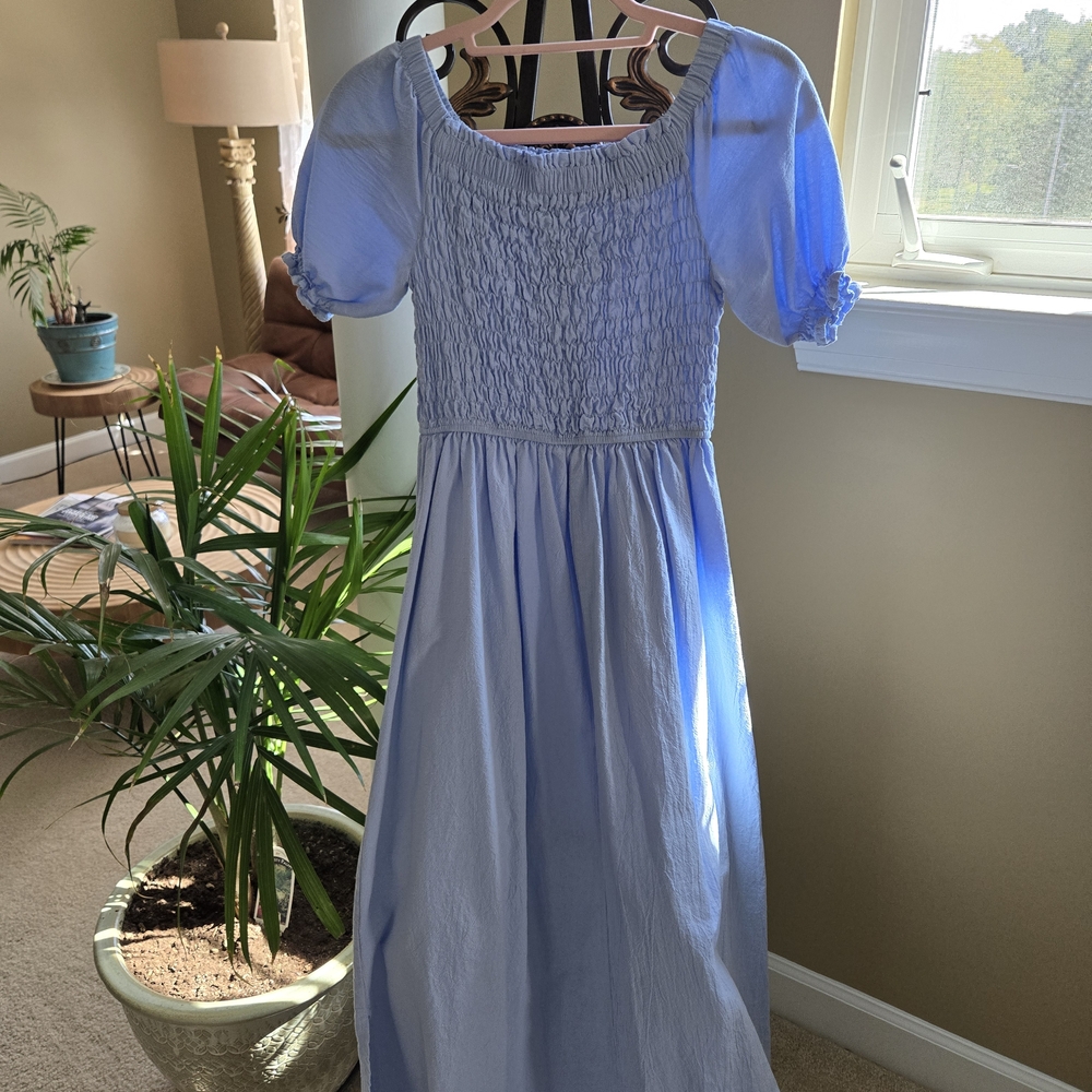 Shein Lune Light Blue Smocked Bodice Dress - Picture 3 of 9